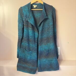 Lucky Brand Open Front Cardigan Sweater Teal Black Women Size XS